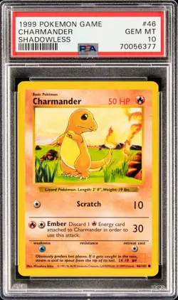 1999 POKEMON BASE SET SHADOWLESS #46 CHARMANDER PSA 10 - Image 1