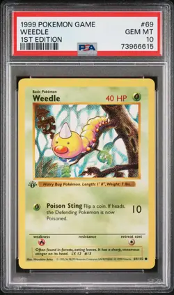 1999 POKEMON BASE SET 1ST EDITION #69 WEEDLE PSA 10 - Image 1