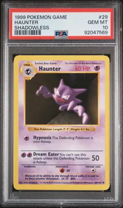1999 POKEMON BASE SET SHADOWLESS #29 HAUNTER PSA 10 - Image 1