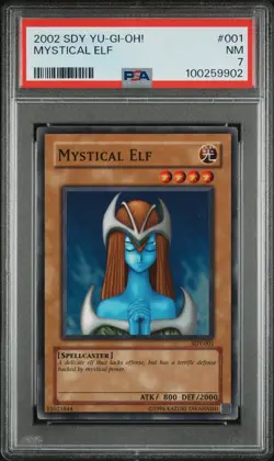 2002 YU-GI-OH! STARTER DECK: YUGI #001 MYSTICAL ELF PSA 7 - Image 1