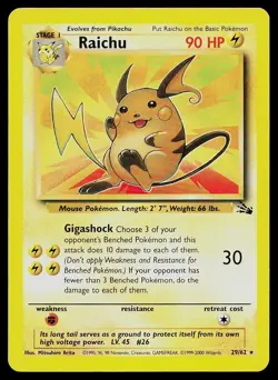 Pokemon Card Fossil Raichu 29/62 Rare 1999-2000 Theme Deck Exclusive - Image 1