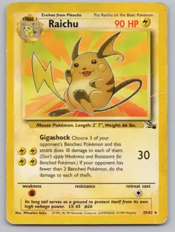 Raichu 29/62 Rare Fossil Pokemon Unlimited DMG - Image 1
