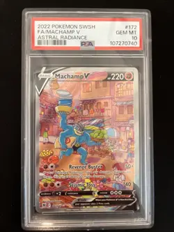 2022 POKEMON SWORD & SHIELD ASTRAL RADIANCE #172 FULL ART/MACHAMP V PSA 10 - Image 1