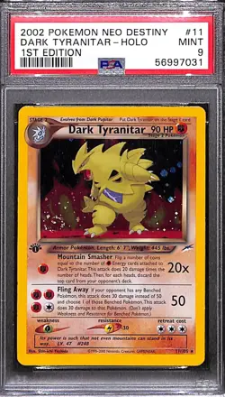2002 Pokemon Dark Tyranitar, 1st Edition Neo Destiny #11/105, PSA 9 Mint - Image 1