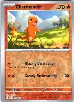 Charmander 007/091 Common Paldean Fates Pokemon Reverse Holo Near Mint - Image 1