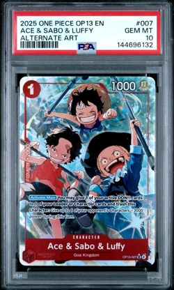 Ace & Sabo & Luffy (Alternate Art) OP13-007 Carrying On His Will PSA 10 - Image 1