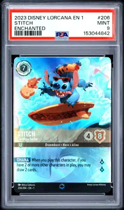2023 Disney Lorcana EN 1 Stitch Enchanted #206 PSA 9 MINT - Image 1