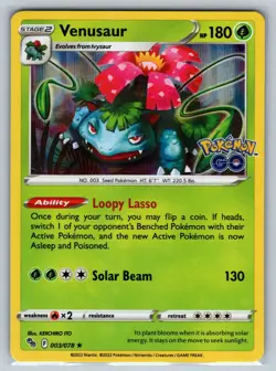 Venusaur 003/078 Holo Rare Pokemon GO Pokemon Reverse Holo Near Mint - Image 1
