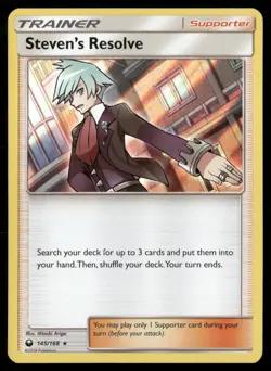 2018 Celestial Storm Set Pokemon Card 145 Steven's Resolve LP - Image 1