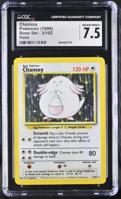 CGC 7.5 Chansey 1999 Base Set 3/102 Holo Pokemon Card - Image 1