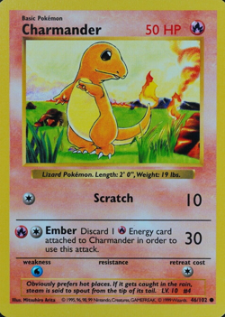 Pokemon Card Charmander shadowless 46/102 Nintendo 1995 96 98 99 HP50 F2169 - Image 1