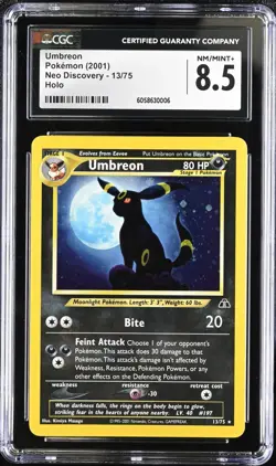 2001 Neo Discovery Unlimited Umbreon 13/75 Holo Pokemon Card CGC 8.5 NM/MINT+ - Image 1
