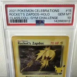 PSA 10 2021 ROCKET'S ZAPDOS Holo Pokemon Celebrations GYM 15/132 Gym - Image 2