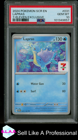 LAPRAS 7-ELEVEN EXCLUSIVE POKEMON SCR PROMO EN 2024 031/142 PSA 10 - Image 1