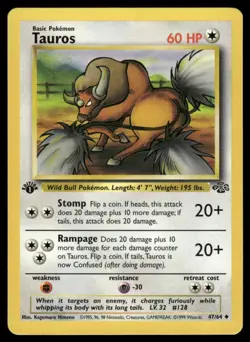 Pokemon Tauros 1st Edition 47/64 Uncommon Jungle NM - Image 1
