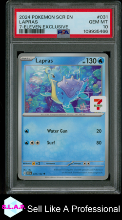 LAPRAS 7-ELEVEN EXCLUSIVE POKEMON SCR PROMO EN 2024 031/142 PSA 10 - Image 1
