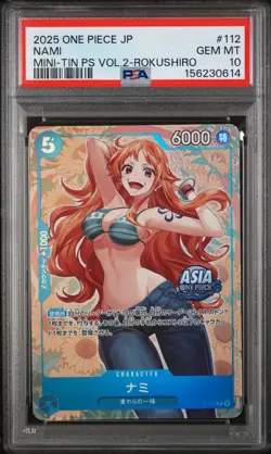 PSA 10 One Piece TCG EXCLUSIVE Asia Mini Tin Vol 2 Nami Promo Foil P-112 - Image 1