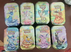 8 Pokemon Prismatic Evolutions Mini Tins EMPTY + Tokens - NO CARDS Full Art Set - Image 1