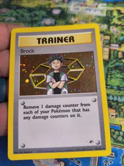 Holo Brock ✨ 15/132 SWIRL Gym Heroes Pokemon Card WOTC - LP-MP - Image 3