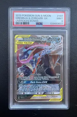 Greninja & Zoroark GX 107/214 Unbroken Bonds Pokemon PSA 9 - Image 1