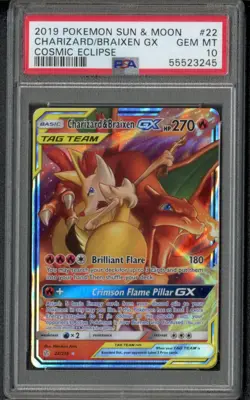 Pokemon Charizard & Braixen GX Cosmic Eclipse #22 PSA 10 Gem Mint - Image 1