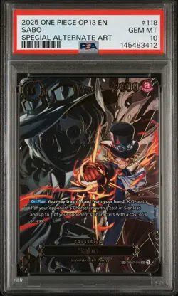 2025 ONE PIECE OP13-CARRYING ON HIS WILL SPECIAL ALTERNATE ART #118 SABO PSA 10 - Image 1