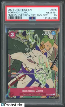 2024 One Piece English Version 1st Anniversary Set #025 Roronoa Zoro PSA 10 - Image 1