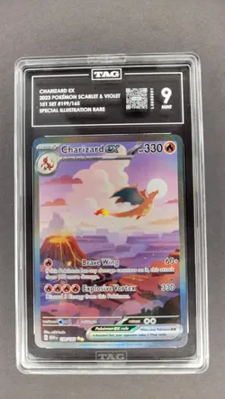 2023 Pokemon TCG Charizard ex 199/165 Sv: Scarlet & Violet 151 Holo TAG 9 - Image 1