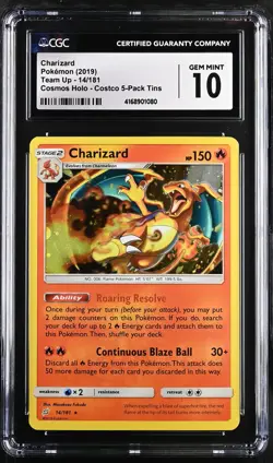 2019 POKEMON TEAM UP COSTCO COSMOS CHARIZARD 14/181 HOLO CGC 10 PSA SWIRL - Image 1