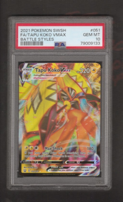 2021 Pokemon SWSH FA/Tapu Koko VMAX #051/163 Battle Styles PSA 10 GEM MT - Image 1