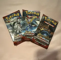 3 Pokemon Sun & Moon Crimson Invasion Booster Packs - Image 1