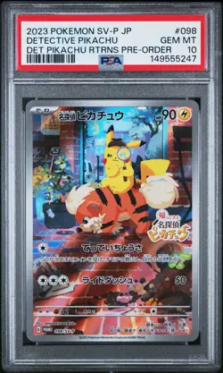 2023 POKEMON JAPANESE SV-P PROMO #098 DETECTIVE PIKACHU PSA 10 - Image 1