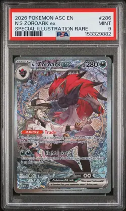 2026 POKEMON ASCENDED HEROES SPECIAL ILLUSTRATION RARE #286 N'S ZOROARK EX PSA 9 - Image 1