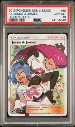 2019 POKEMON SUN & MOON HIDDEN FATES #68 FULL ART/JESSIE & JAMES PSA 10 - Image 1