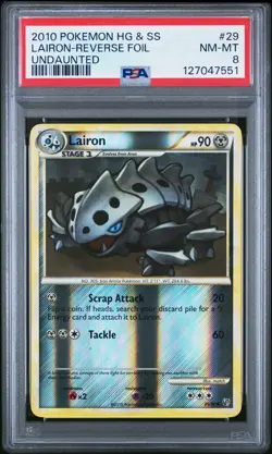 2010 POKEMON HEARTGOLD & SOULSILVER UNDAUNTED #29 LAIRON-REVERSE FOIL PSA 8 - Image 1