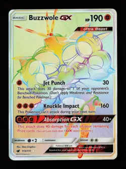 Buzzwole GX 115/111 Rainbow Rare Crimson Invasion Pokemon Cards - Image 1