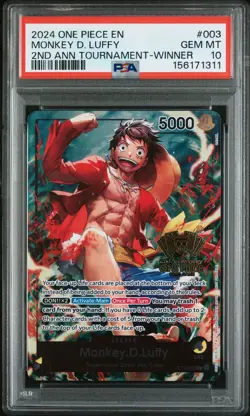 ONE PIECE 2ND ANNIVERSARY TOURNAMENT WINNER #003 MONKEY D LUFFY PSA 10 GEM MINT - Image 1