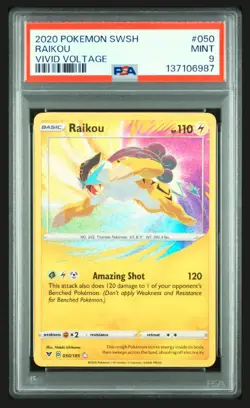 2020 POKEMON SWORD & SHIELD VIVID VOLTAGE RAIKOU 050 PSA 9 - Image 1