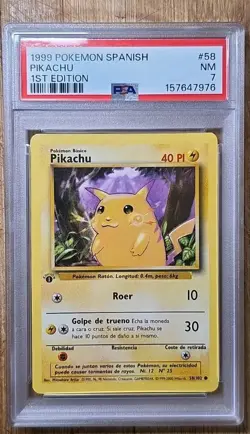 1999 POKEMON SPANISH BASE SET 1ST EDITION #58 PIKACHU PSA 7 - Image 1
