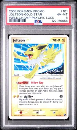 2008 POKEMON WORLD CHAMPIONSHIPS PROMO PSYCHIC LOCK #101 JOLTEON-GOLD STAR PSA 8 - Image 1