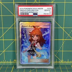 2019 POKEMON SUN & MOON UNBROKEN BONDS #209 FULL ART GREEN'S EXPLORATION PSA 10 - Image 1