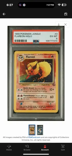 Pokemon TCG Flareon Jungle 3/64 Holo Unlimited Holo Rare PSA 6 - Image 1