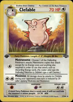 Clefable 17 Rare Jungle 17/64 Colorless 1st Edition Pokemon Card - Image 1