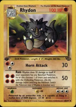 Rhydon Uncommon Jungle 45/64 Fighting 1st Edition Pokemon Card - Image 1