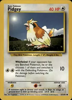 Pidgey Common Base Set 057/102 Colorless Pokemon Card - Image 1