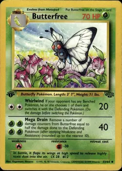 Butterfree Uncommon Jungle 33/64 Grass 1st Edition Pokemon Card - Image 1