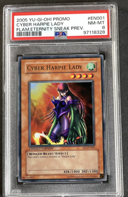 2005 Yugioh Promo Flaming Eternity Sneak Prev #EN001 Cyber Harpie Lady PSA 8 - Image 1