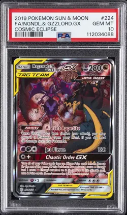 2019 POKEMON SUN & MOON COSMIC ECLIPSE FULL ART/NAGANADEL & GUZZLORD GX PSA 10 - Image 1