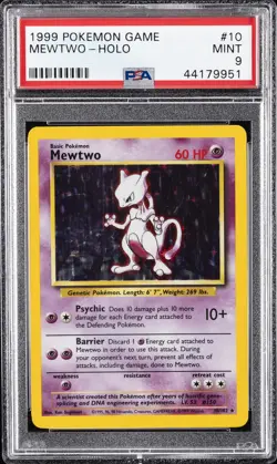 1999 POKEMON BASE SET UNLIMITED #10 MEWTWO-HOLO PSA 9 - Image 1