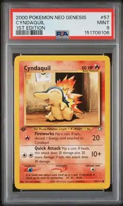 2000 POKEMON NEO GENESIS 1ST EDITION #57 CYNDAQUIL PSA 9 - Image 1